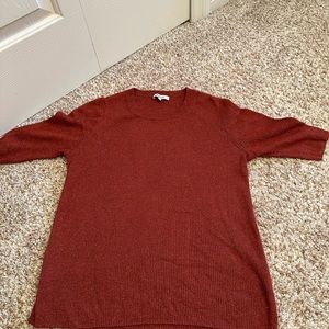 Madewell short sleeve rust colored sweater with glitter accent